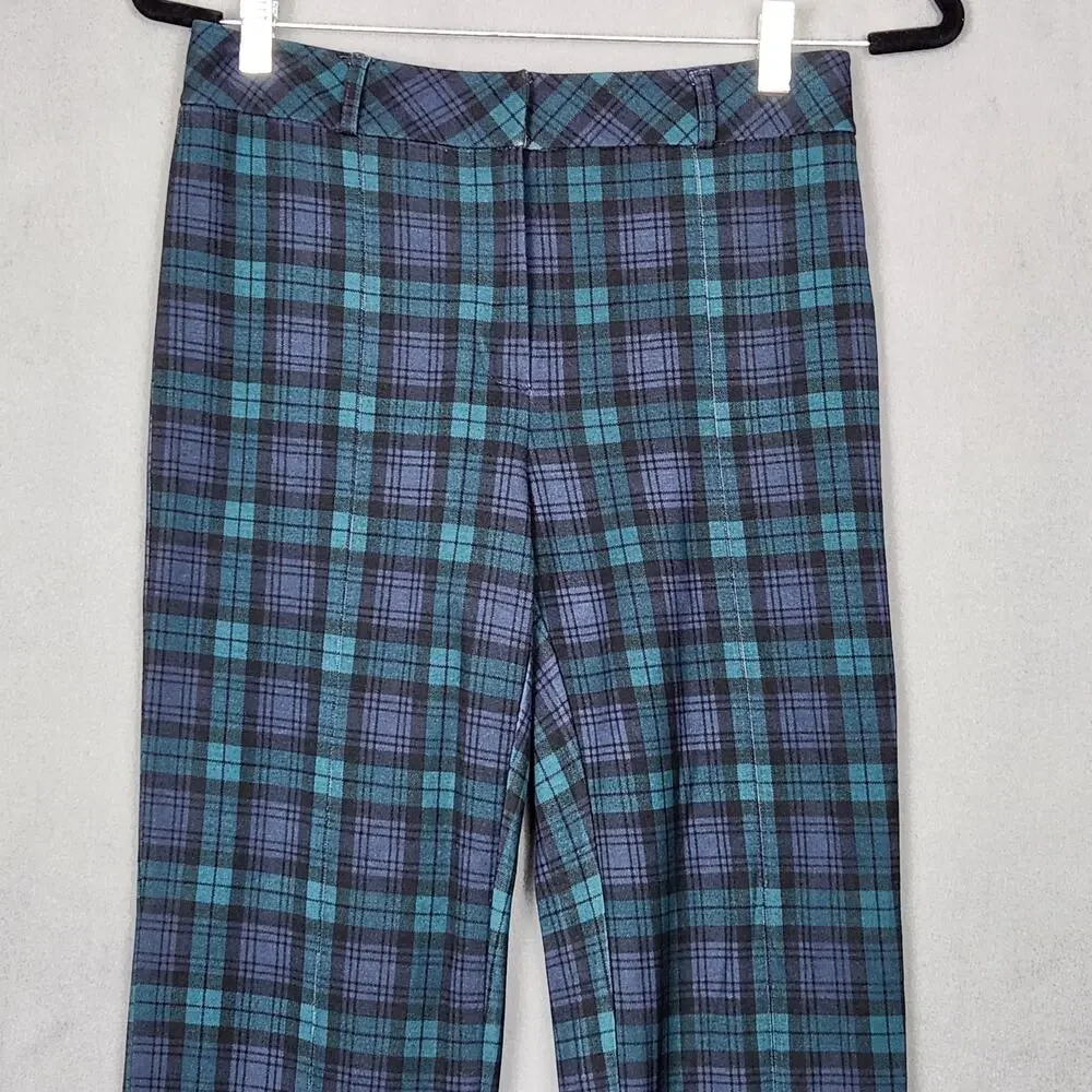 J MCLAUGHLIN Pants Womens Size 0 Green Plaid Straight Leg Measure 28X28